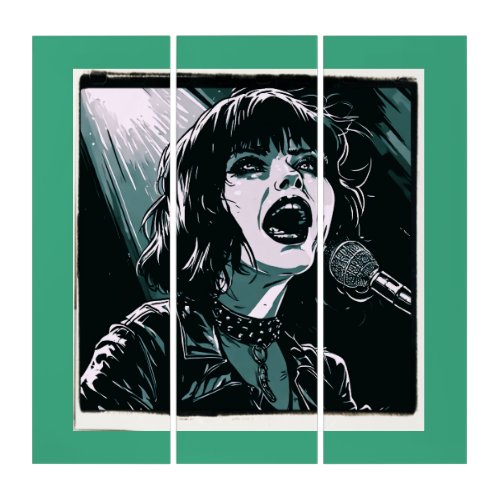 Shout It Out Loud Punk Rocker Retro Vintage Teal Triptych