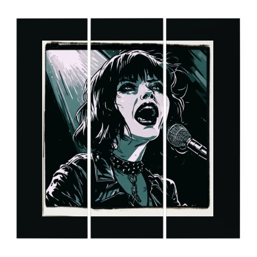 Shout It Out Loud Punk Rocker Retro Vintage Teal  Triptych