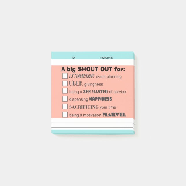 Shout out employee recognition award post-it notes (Front)