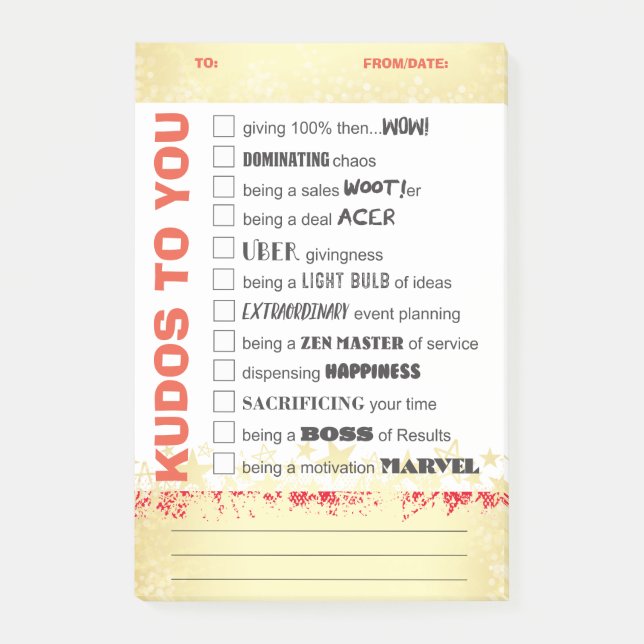 Shout out kudos employee recognition post-it award notes (Front)
