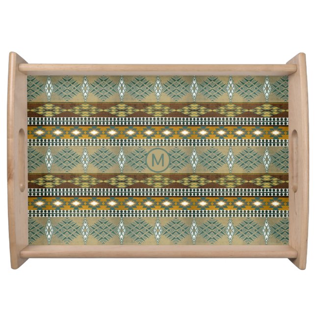 Shouthwestrn ethnic tribal pattern monogram serving tray (Front)
