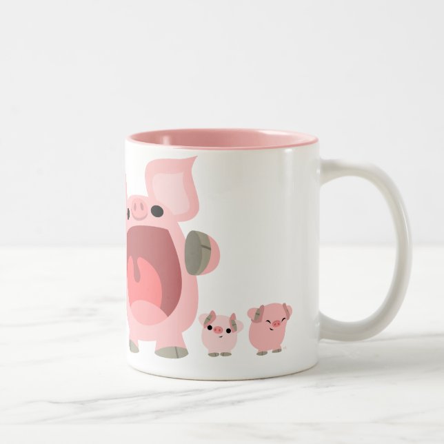 Shouting Cartoon Pigs Mug:) Two-Tone Coffee Mug (Right)
