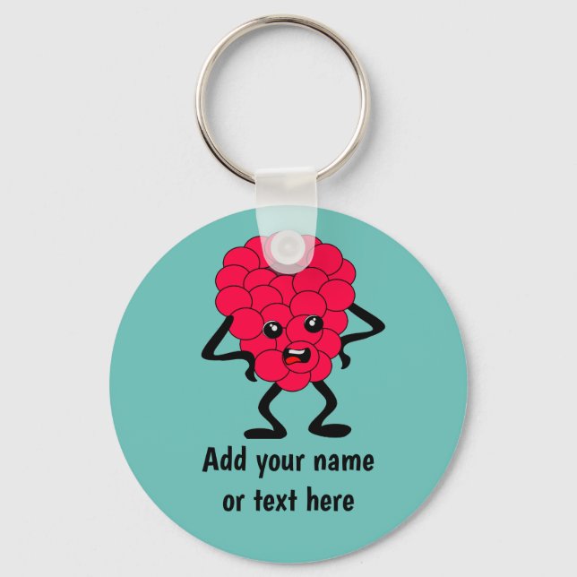 Shouty Raspberry - funny angry fruit guy on custom Keychain (Front)