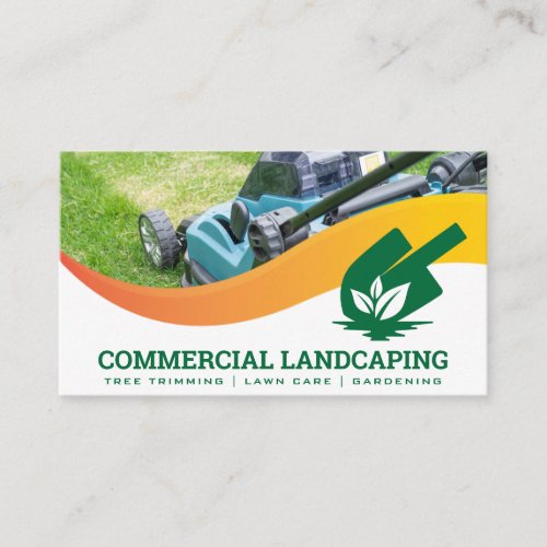 Shovel Leaf Logo  Lawnmower Cutting Grass Business Card