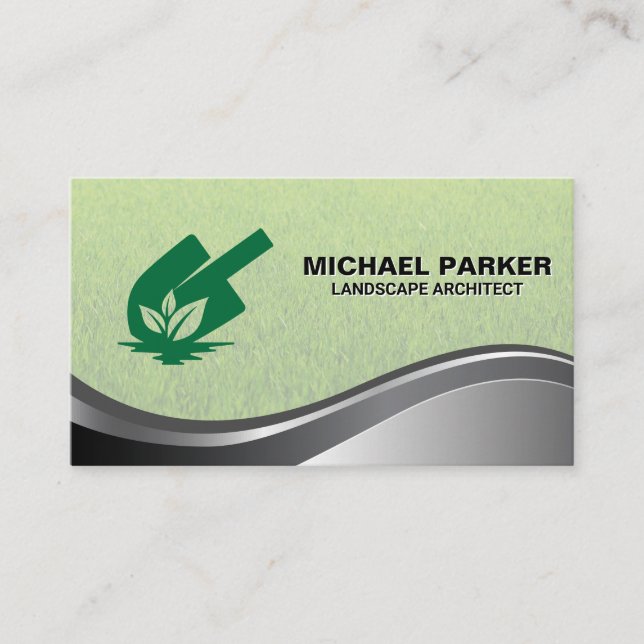 Shovel Leave Logo | Grass Gardening Business Card (Front)