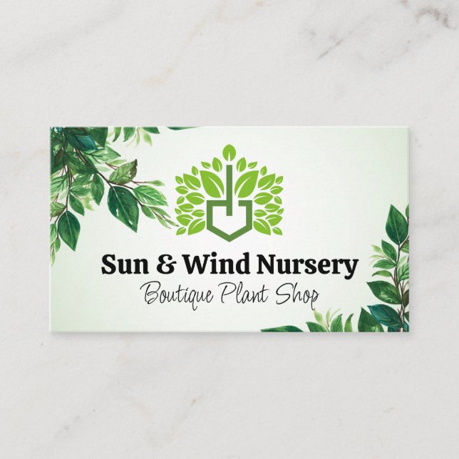 Shovel Leaves Logo | Landscape Business Card (Front)
