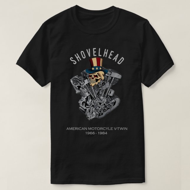 ShovelHead Retro Skull VTwin Engine 1966 Motorcycl T-Shirt (Design Front)