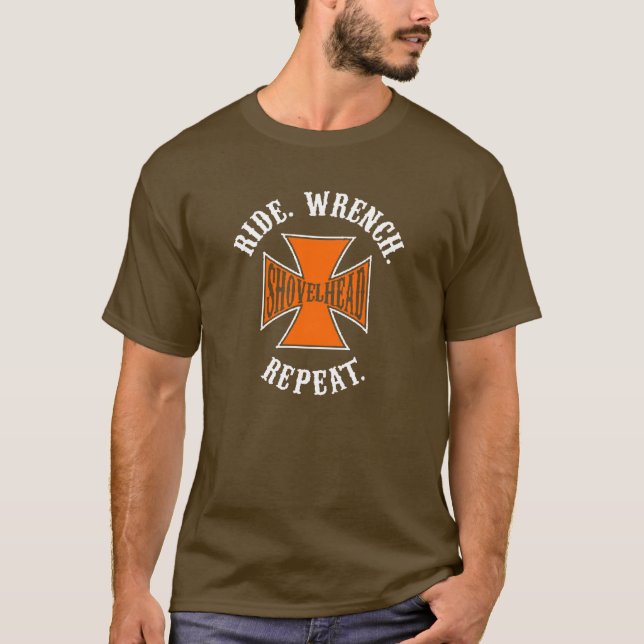 Shovelhead - Ride - Wrench - Repeat - Harley Biker T-Shirt (Front)