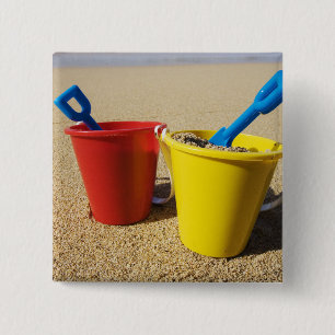 Shovels And Pails On Sandy Beach Pinback Button