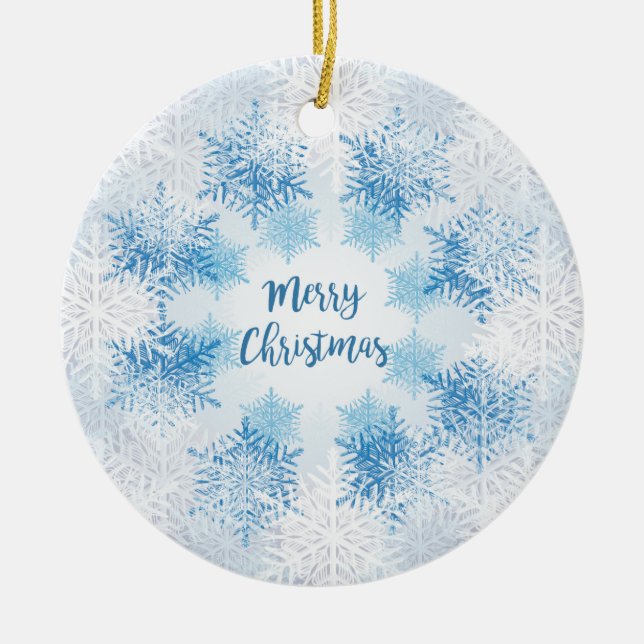 SHOW FLAKES PATTERN Merry Christmas Ceramic Ornament (Front)