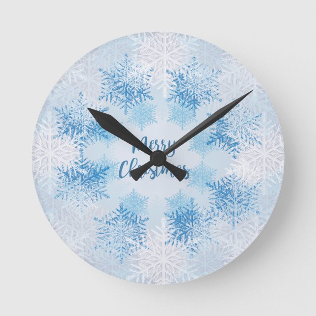 SHOW FLAKES PATTERN Merry Christmas Round Clock (Front)