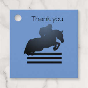 Show jumper clearing an obstacle. Favor Tags