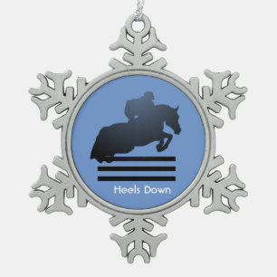 Show jumper clearing an obstacle. Snowflake Pewter Christmas Ornament