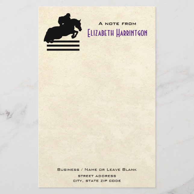 Show Jumper Silhouette for Horse Lovers Stationery (Front)