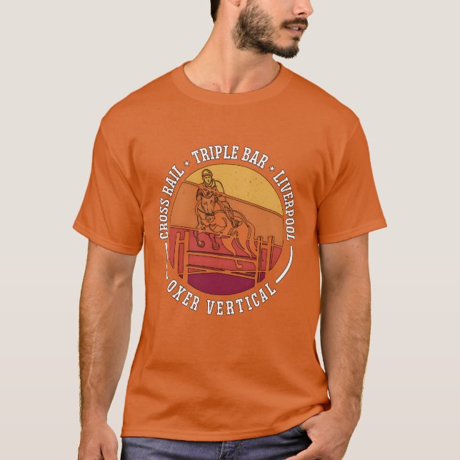 Show Jumping Cross Railriple Bar Retro Horses frie T-Shirt (Front)