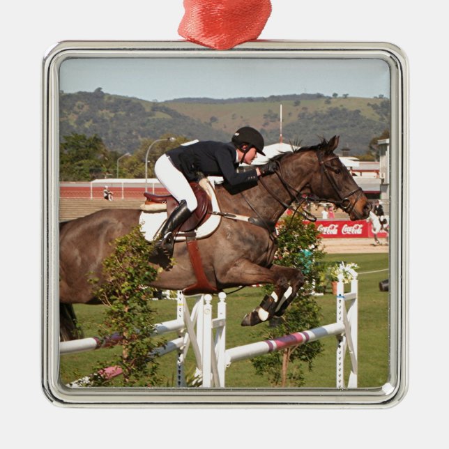 Show jumping horse and rider metal ornament (Front)