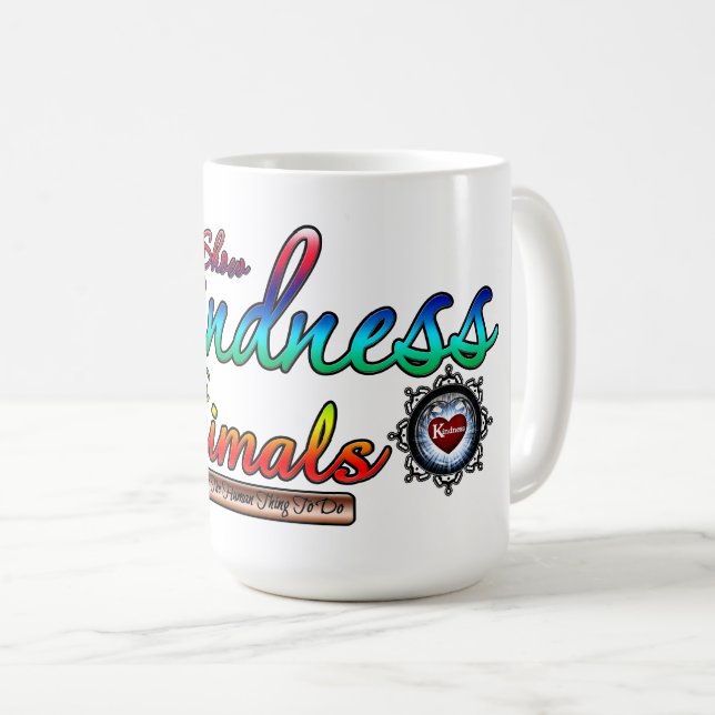 Show Kindness To Animals Rainbow Typography Coffee Mug (Front Right)