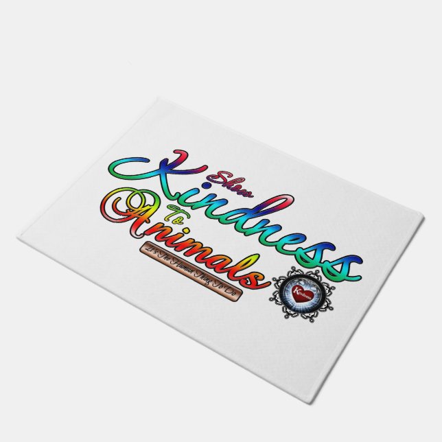 Show Kindness To Animals Rainbow Typography Doormat (Angled)