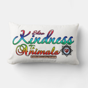 Show Kindness To Animals Rainbow Typography Lumbar Pillow