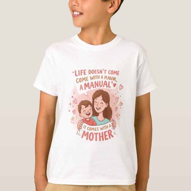 Show Mom Love: "No Manual, Just Mother" Cute Doodl T-Shirt (Front)