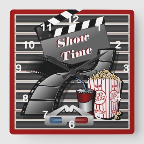 Show Time Movie Theater Square Wall Clock