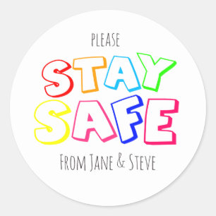 Show You Care, Rainbow Colored Stay Safe Classic Round Sticker