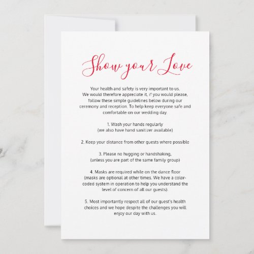 Show your love social distance guidelines wedding announcement