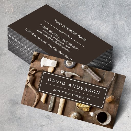 Customizable Vintage Rustic Tools Carpenter Handyman Woodworker Business Card