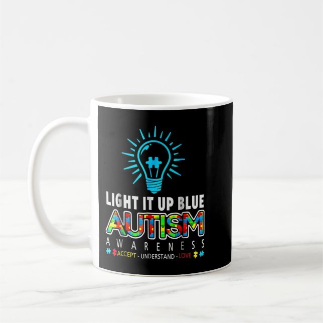 Show your support to autism mom, dad, grandpa, gra coffee mug (Left)