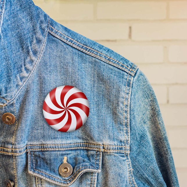 Show Your Sweet Tooth Peppermint Candy  Pinback Button (Show your sweet tooth with a peppermint candy button. )