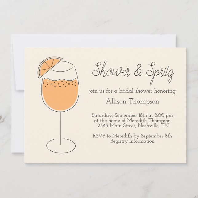 Shower and Spritz Bubbly Cocktail Bridal Shower Invitation (Front)