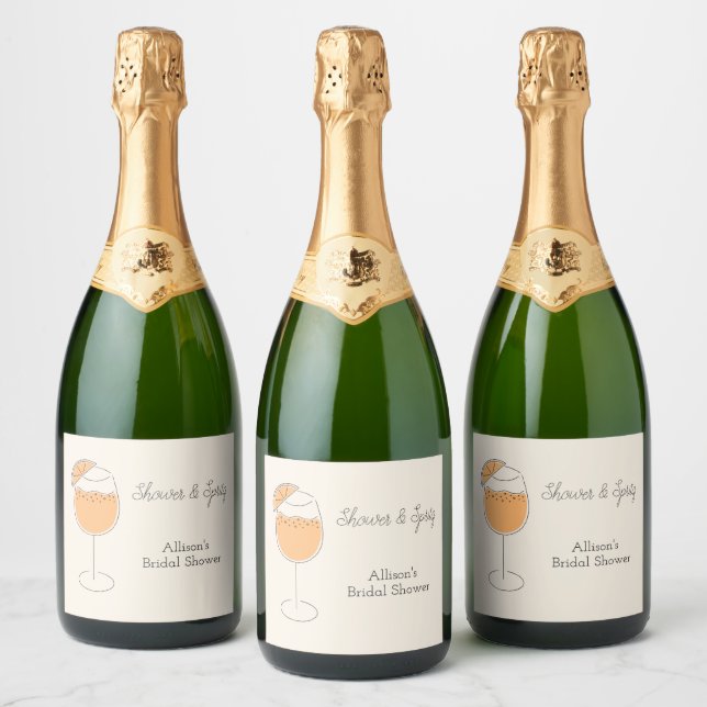 Shower and Spritz Bubbly Cocktail Bridal Shower Sparkling Wine Label (Bottles)
