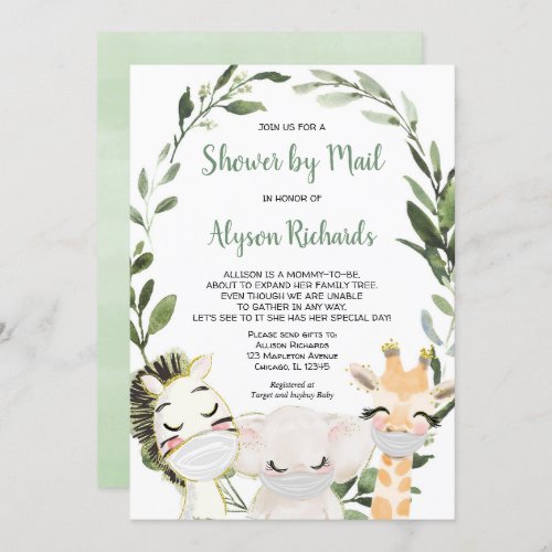 Shower by mail Animals with masks baby shower Invitation