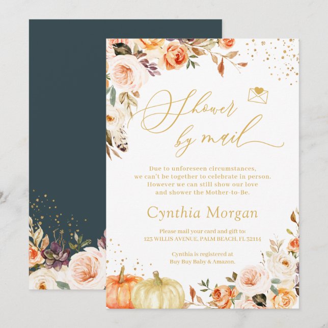 Shower By Mail Autumn Gold Floral Boho Chic Invitation (Front/Back)
