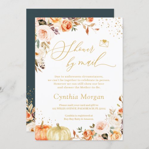 Shower By Mail Autumn Gold Floral Boho Chic Invitation