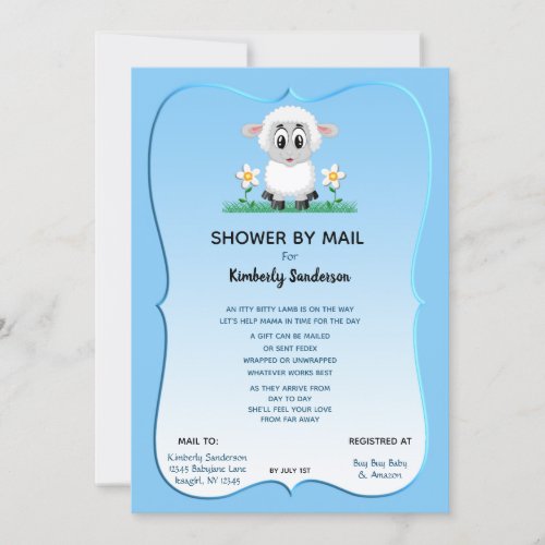 Shower by Mail Baby Boy Blue Cute Lamb  Invitation