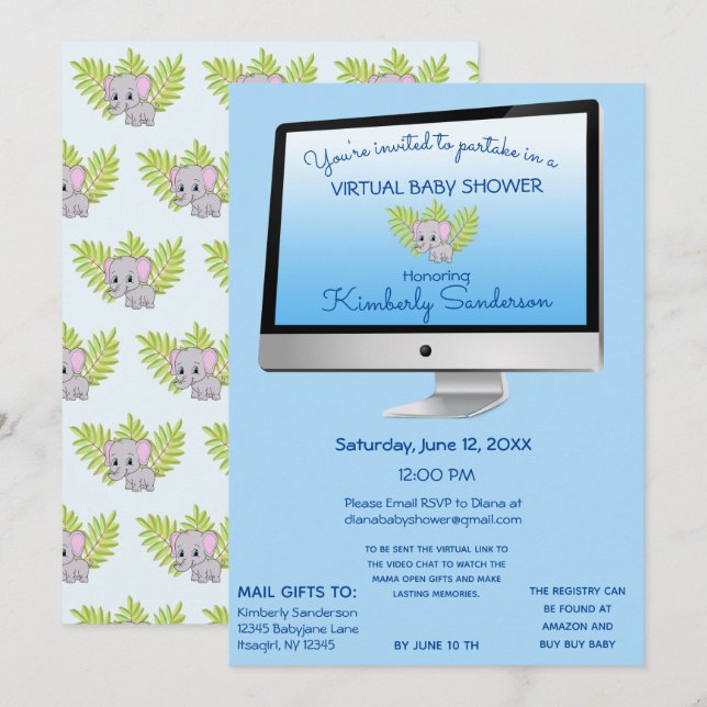 Shower By Mail Baby Boy Blue Online Invitation (Front/Back)