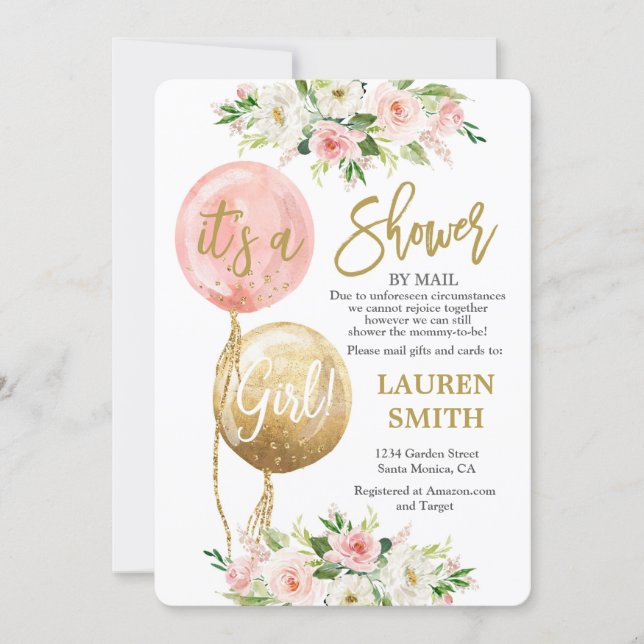 Shower by Mail balloon baby shower girl Invitation (Front)