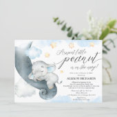 Shower by mail blue yellow elephant baby shower invitation (Standing Front)