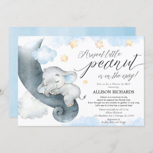 Shower by mail blue yellow elephant baby shower invitation