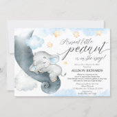 Shower by mail blue yellow elephant baby shower invitation (Front)