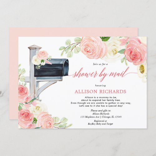 Shower by mail blush pink floral girl baby shower invitation