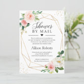 Shower By Mail Blush Pink Floral Gold Geometric Invitation (Standing Front)