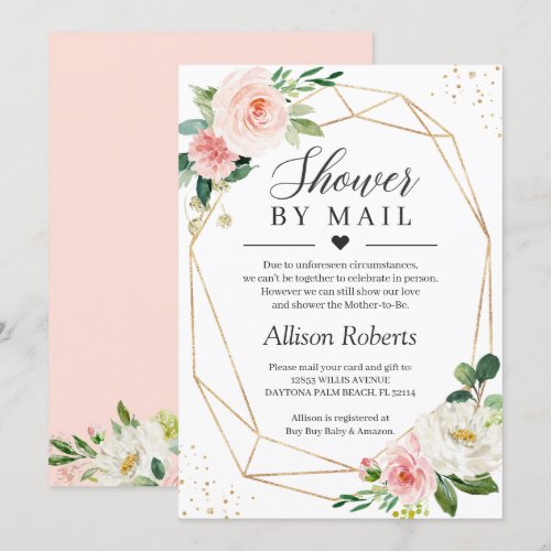 Shower By Mail Blush Pink Floral Gold Geometric Invitation