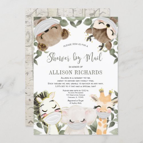 Shower by Mail cute animals with masks baby shower Invitation