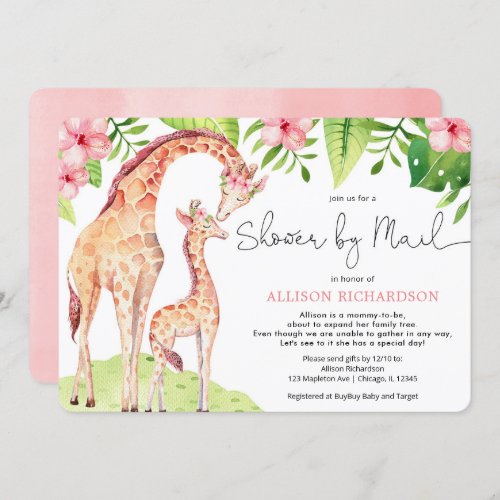 Shower by Mail cute giraffe safari baby girl Invitation