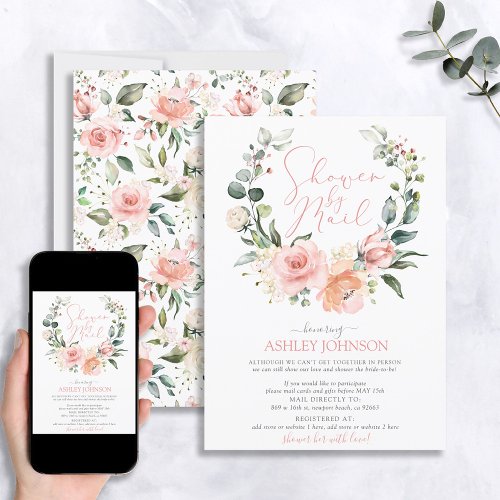Shower by Mail Dusty Pink Floral Wreath Bridal Invitation