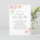 Shower By Mail Floral Pink Watercolor Baby Girl Invitation (Standing Front)