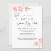 Shower By Mail Floral Pink Watercolor Baby Girl Invitation (Front)