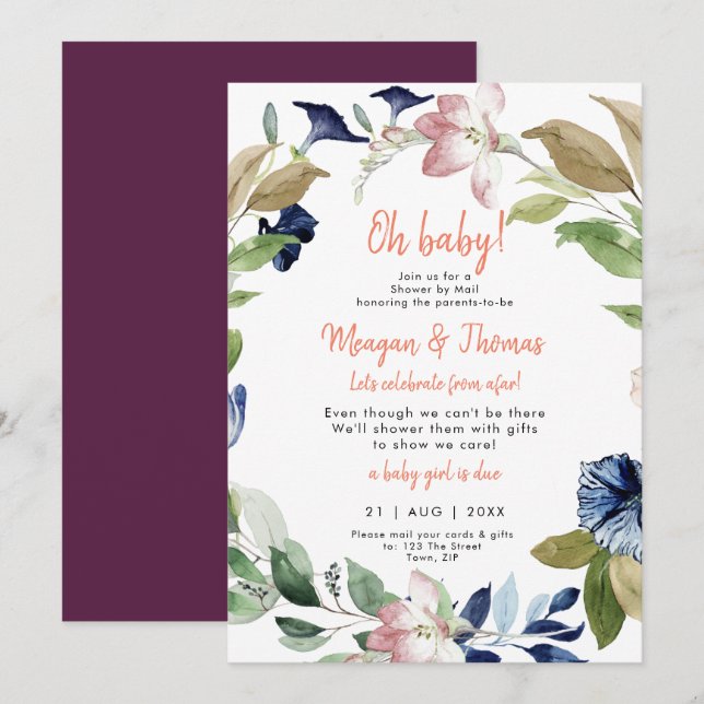 shower by mail from afar girl baby shower invitation (Front/Back)